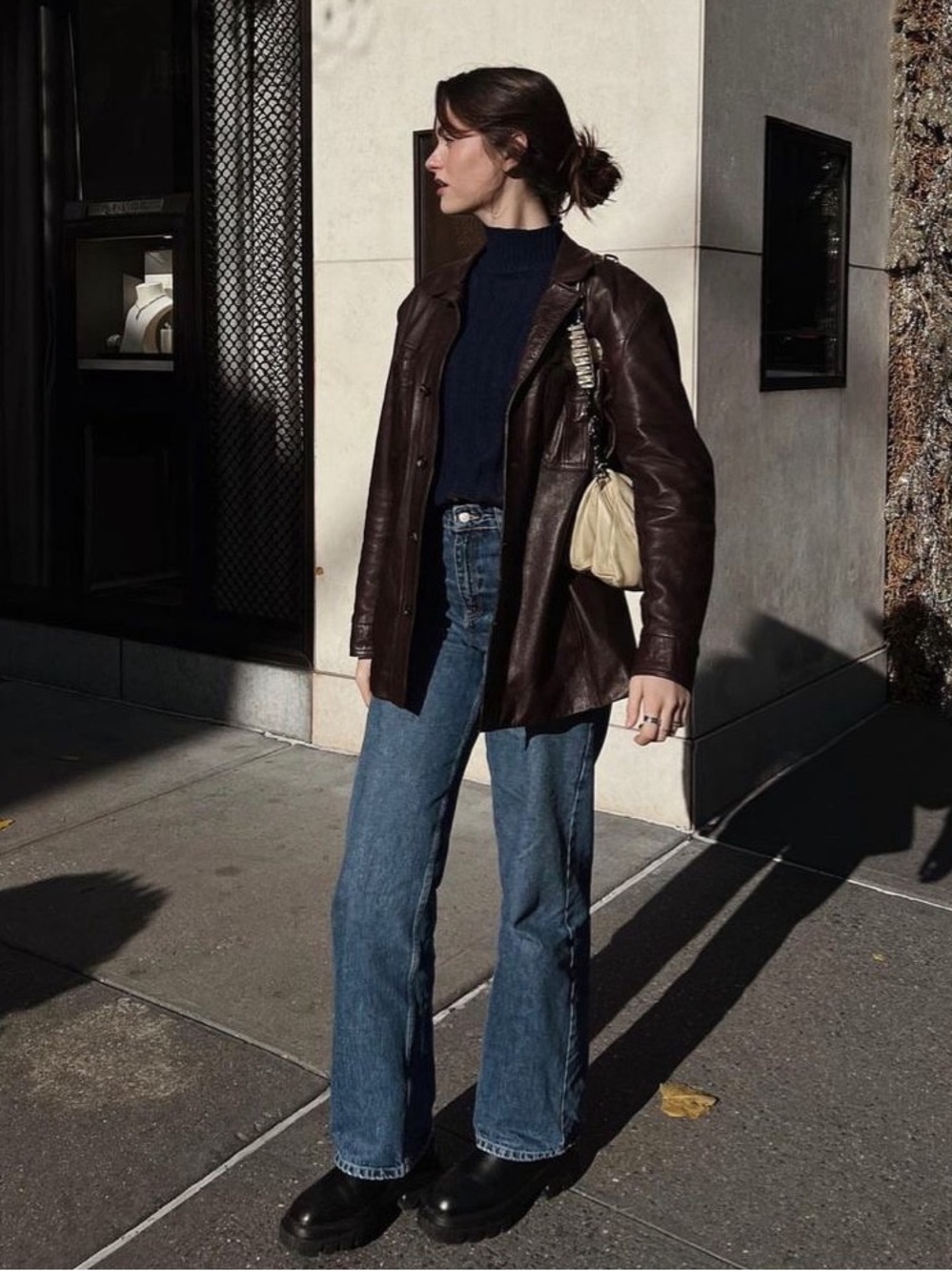 Vintage East5th Dark Brown Leather Minimalist Classic Chic Button 90s Jacket